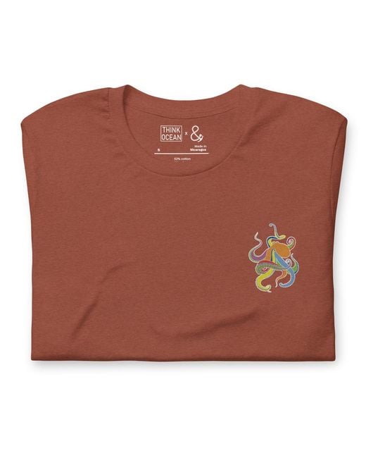 Anchor and Crew Orange Clay Think Ocean Octopus Fluorescence Cotton Embroidered T-Shirt