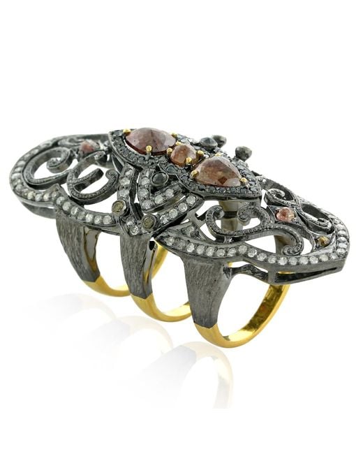 Artisan Green Gold Diamond Sterling Silver Knuckle Armor Ring