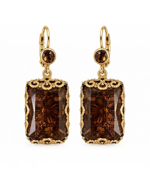 Vstyle Metallic Smoky Cognac Crystal Filigree Drop Earrings