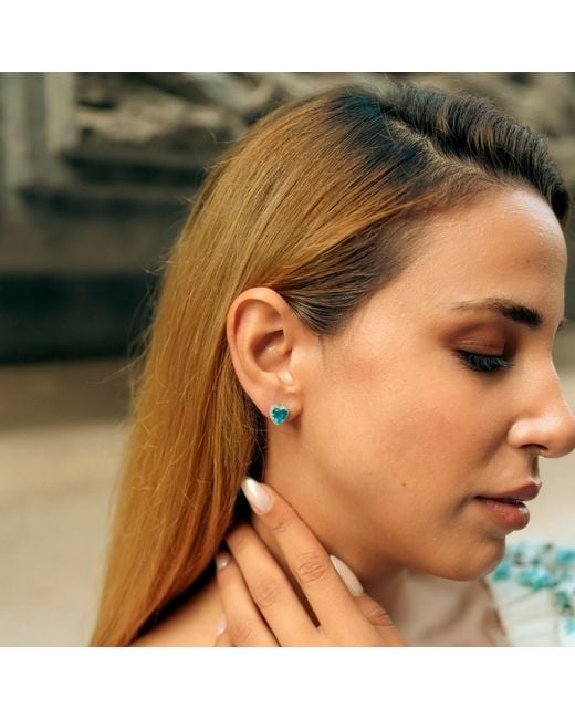 Spero London Blue Heart Of Ocean Sterling Stud Earrings