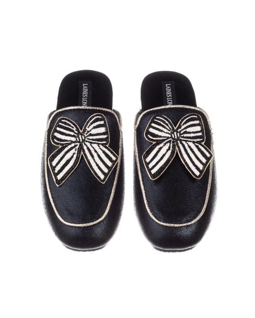 Laines London Black Classic Mules With Stripe Bow Brooches