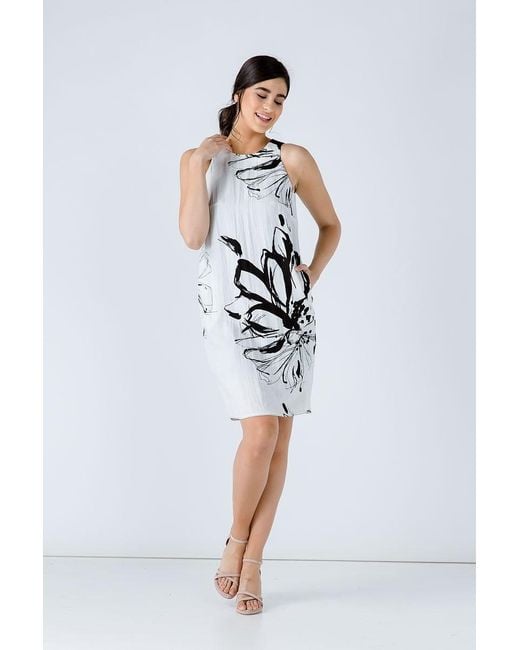 Conquista White Floral Print Sleeveless Sack Dress