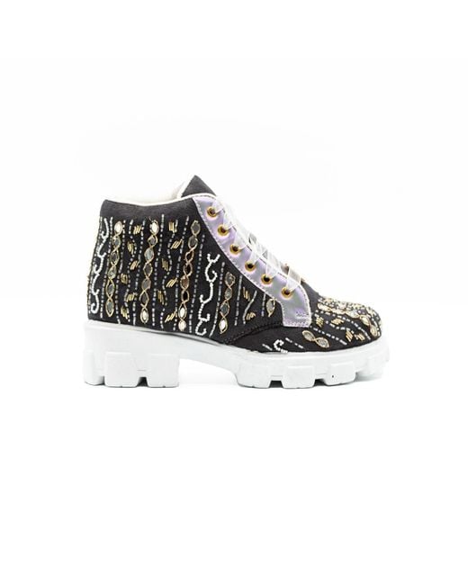 Rettrose Black Brooklyn Luxury Slate Suede Handmade Embellished Boot