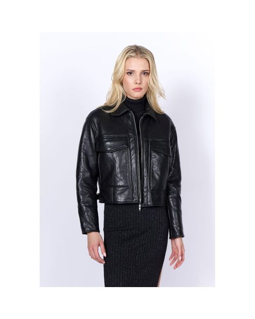 Freaky Nation Black Cropped Leather Jacket Fleece Bonding