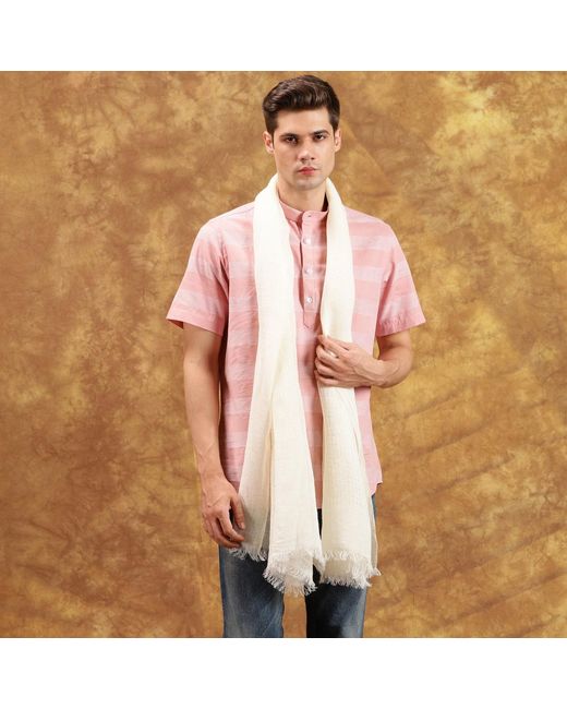 Heritagemoda White Handmade Cream Linen Scarf for men