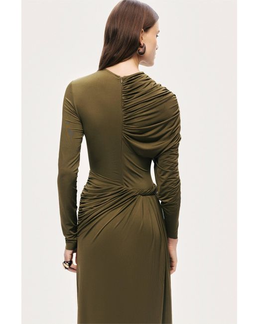Nocturne Green Neutrals Draped Long Sleeve Maxi Dress