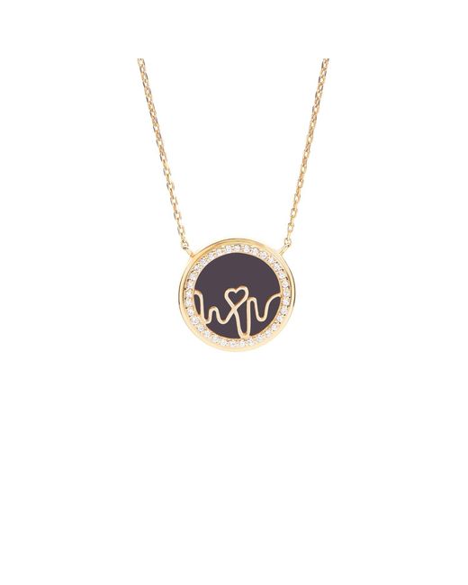 BLOOMTINE | Earth Angel HQ White Loves Frequency 18K Solid Natural Diamond & Onyx Heartbeat Necklace