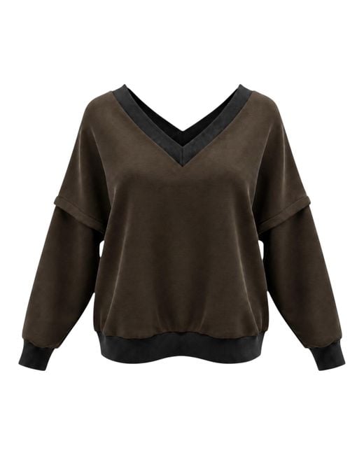 BEIRA Brown Victoria V-Neck Sweatshirt – Khaki