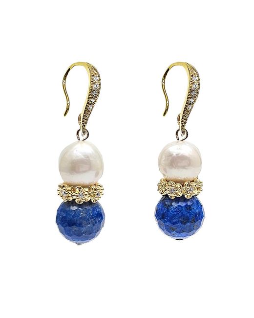 Farra Blue Royal Lapis & Pearl Floral Dangle Earrings
