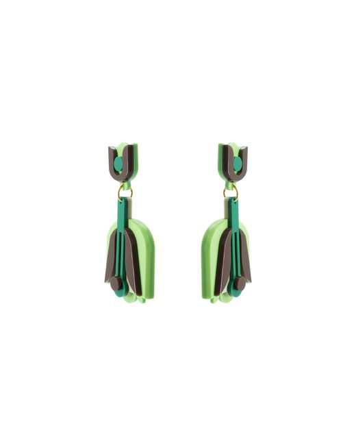 Gissa Bicalho Green Handmade Acrylic Earring Pendant Nimphea
