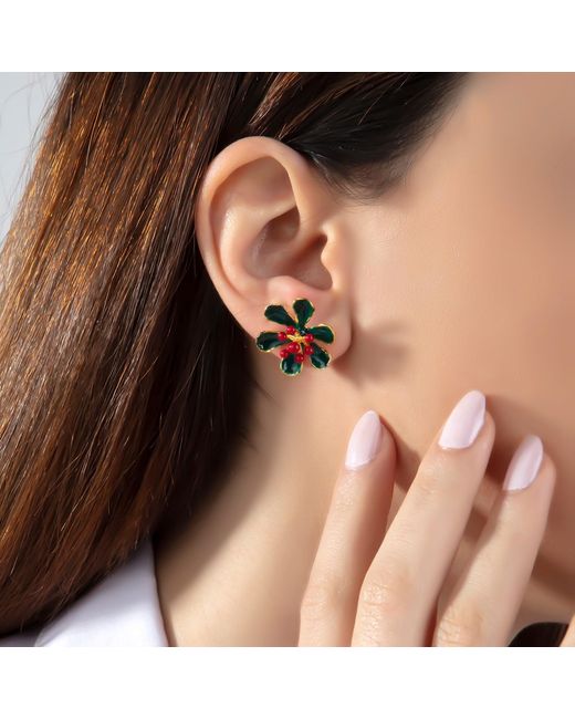 Milou Jewelry Green Dark Scarlet Flower Earrings