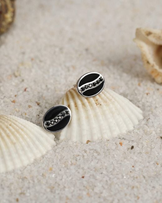 The Jewelz Black Oval Spinel & Enamel Stud Earrings for men