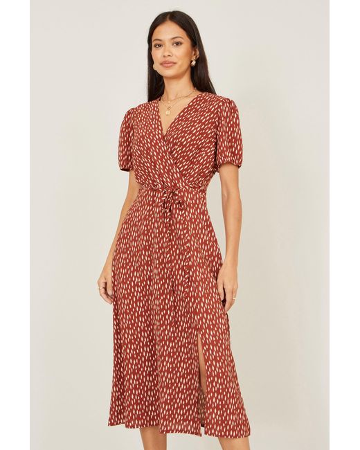 Yumi' Red Spot Wrap Midi Dress