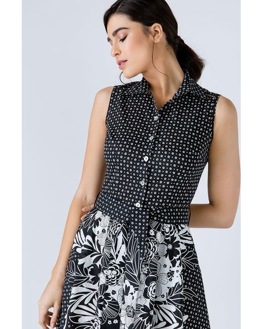 Conquista Blue Cotton Button-Front Printed Dress
