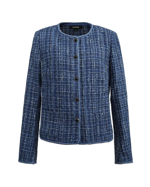 Smart and Joy Blue Tweed Round Neck Jacket