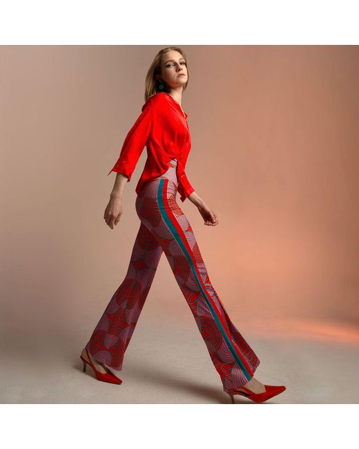 Beatrice von Tresckow Red Labyrinth Stretch Flare Trousers