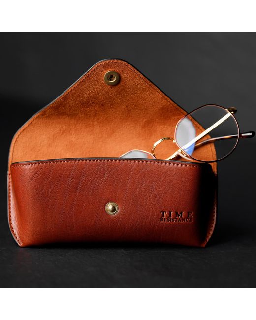 Time Resistance Brown Leather Glasses Case For