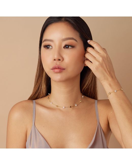 Shabella Nyc Metallic Heart Pearls Necklace