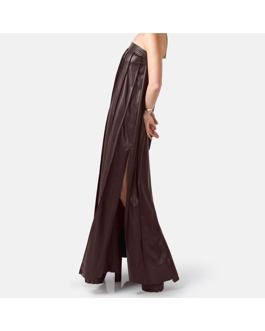Kargede Purple Pleated Leather Maxi Dress – Strapless Designer Evening Gown