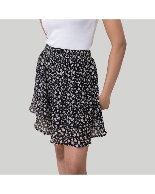 REISTOR Black Drawstring Short Printed Crepe Skirt