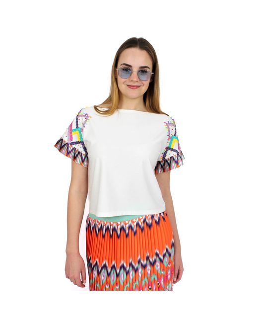 Lalipop Design Multicolor Blouse With Pleated Sleeves & Embroidery Details On Shoulders