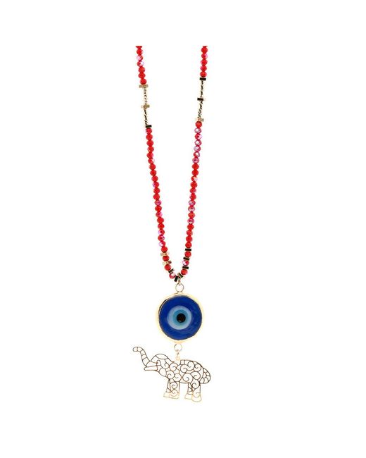 Ebru Jewelry White Summer Lucky Elephant And Evil Eye Necklace
