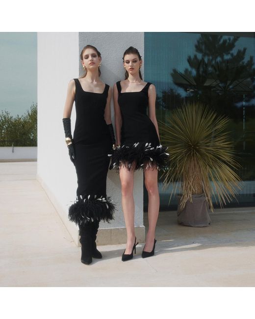 Lita Couture Black Crepe Feather Mini Dress