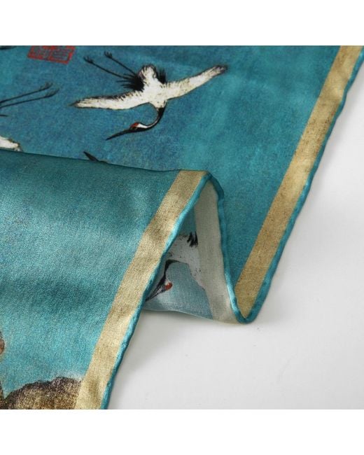Soft Strokes Silk Green Pure Silk Scarf Ink & Colour By Zhao Ji Auspicious Crane Long