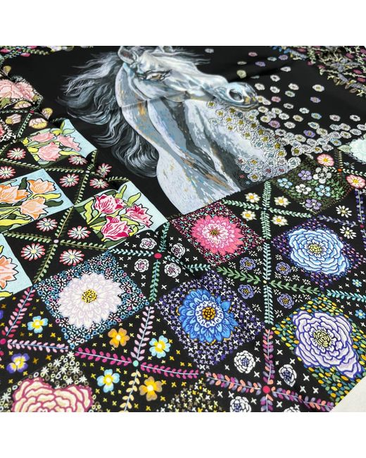 Wenzi Blue The Starlit Rider Hand Painted Pattern Double Sided Silk Twill Scarf
