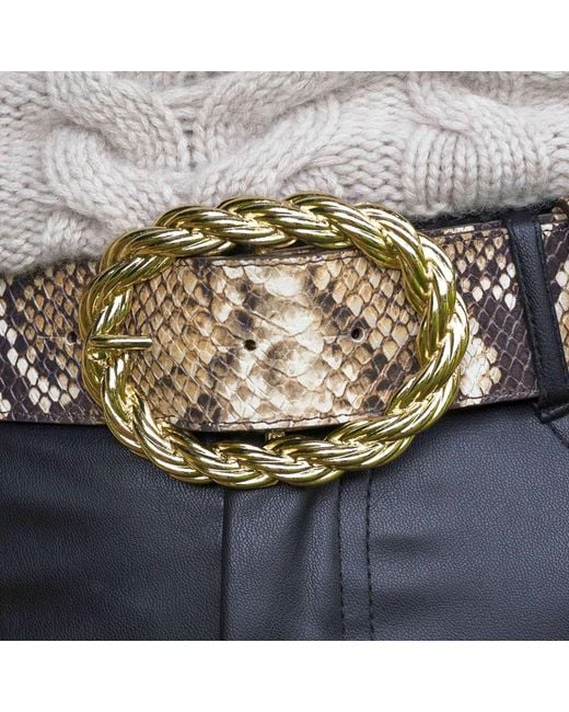 Peachy Belts Ltd Metallic Python Print Belt With Rope Buckle