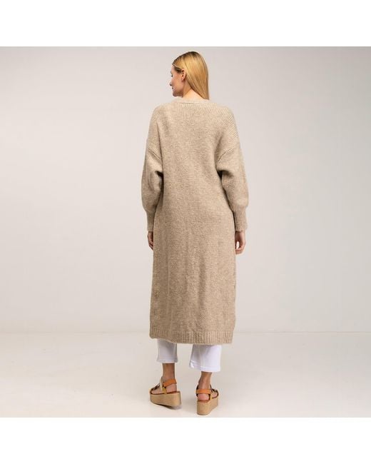 Tantra Spain Sl Natural Neutrals Long Kitted Cardigan With Pockets Ecru