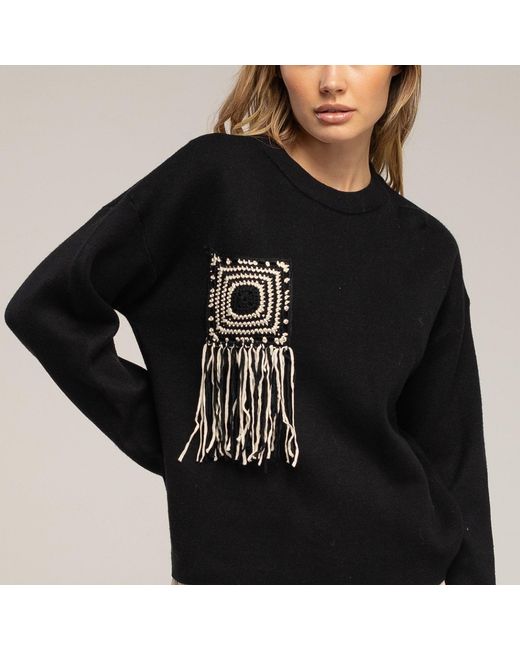 Tantra Spain Sl Black Knitted Sweater With Pocket And Crochet Detail