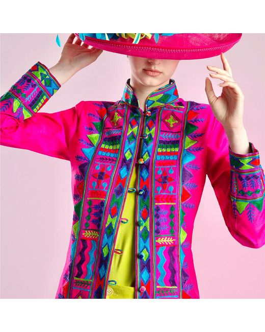 Beatrice von Tresckow Pink Embroidered Silk Nomad Long Coat