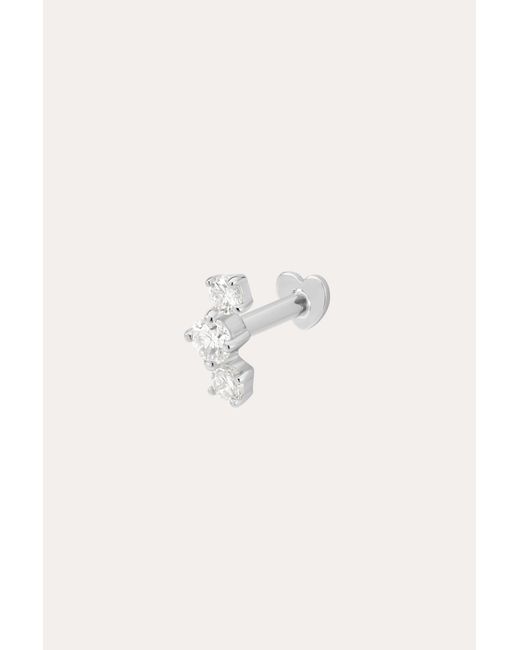 Vanhi White 14K Solid Lab-Grown Diamond Curved Trio Flat Back Stud