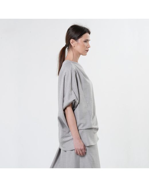 Metamorph Gray Asymmetric Open Shoulder Top