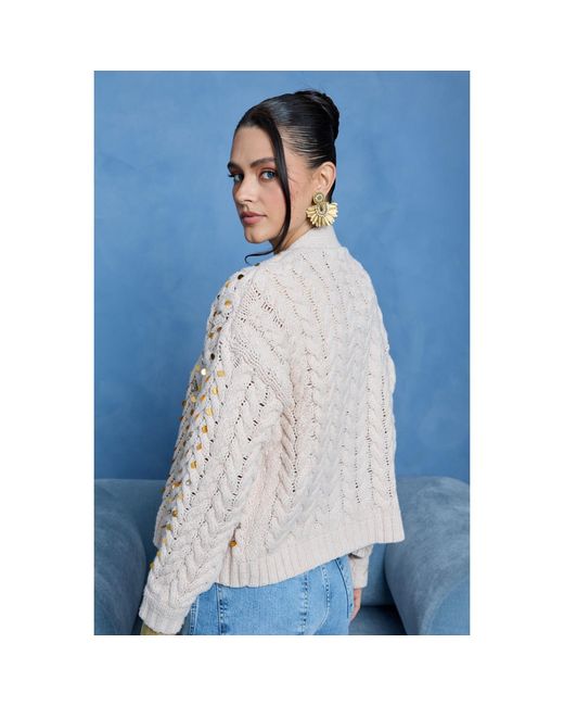 Saachi Natural Deco Cable Knit Cream Cardigan