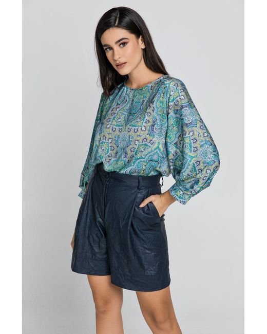 Conquista Blue Faux Leather Bermuda Shorts