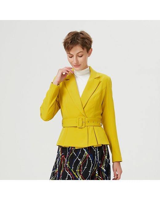 Smart and Joy Yellow Pleated Skirt Tailor Jacket