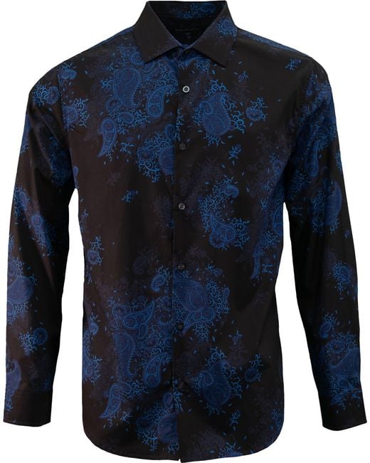 Lords of Harlech Blue Stretch Cotton Poplin Floral Dress Shirt for men