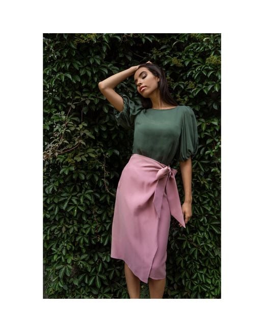 Femponiq Green Puff Sleeve Cupro Blouse