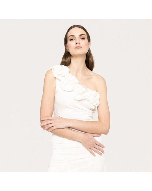 Nissa White Floral-Appliqué Midi Dress