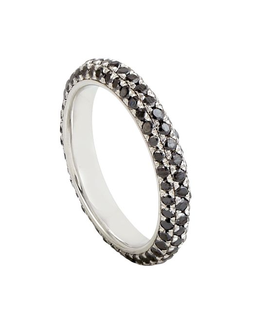 Artisan Metallic 14k White Gold With Micro Pave Black Diamond Designer Band Ring Jewelry