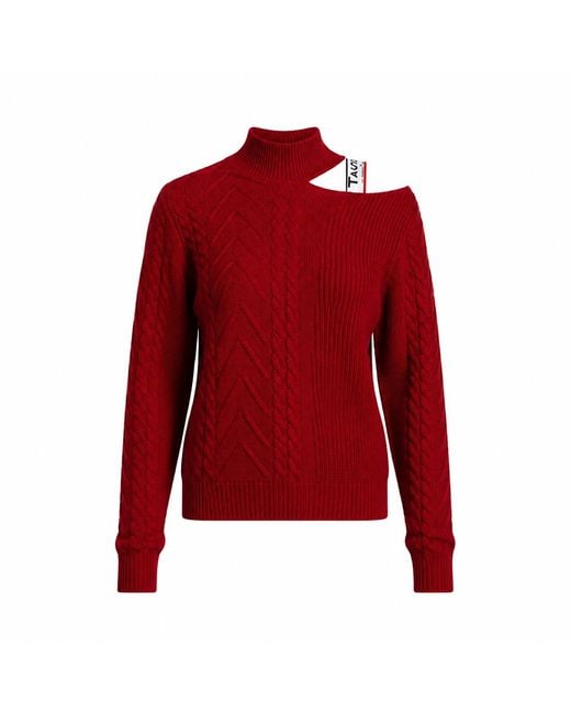 Chuks Collins Red Neutrals Victorian Cut Out Shoulder Ivory Sweater