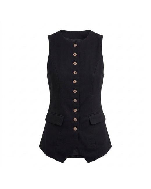 Modenaire Blue Longline Vest Structured Button Front