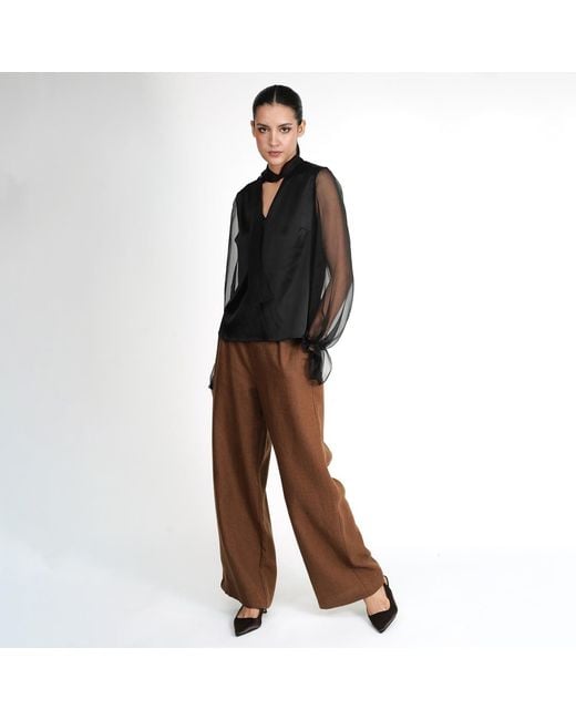 Gunda Hafner Ltd Black Silk Blouse With Sheer Sleeves
