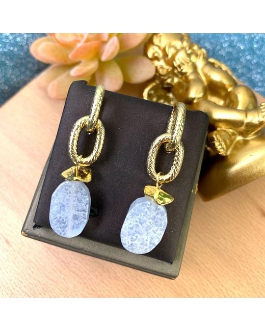 Farra Metallic Lace Agate Chain Simple Earrings