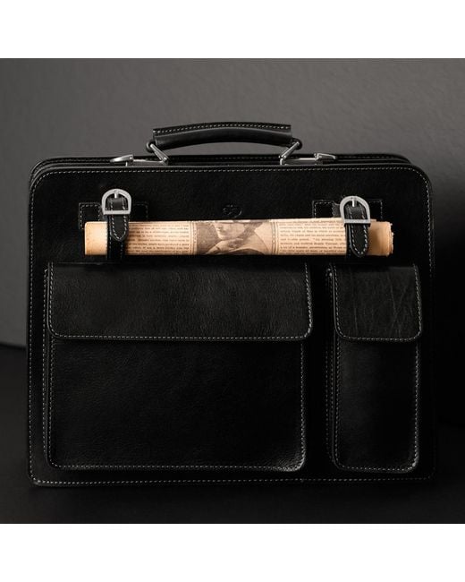 Time Resistance Black Leather Large Satchel Bag Briefcase for men