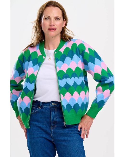 Sugarhill Green Solana Knitted Bomber Multi, Heart Scallop