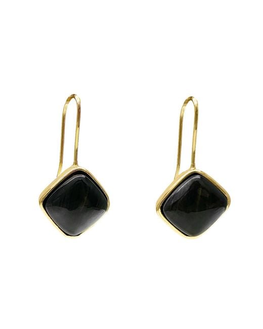 Farra Black Stylish Square Obsidian Hook Earrings