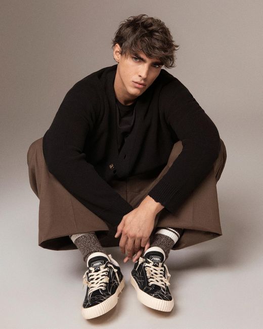 Springa | Unique Vulcanized Sneakers Italian Handmade Black Wavy Suede Embroidery Sneakers for men